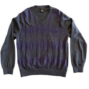 Vintage J FERRAR Cotton Cashmere V Neck Gray Purple Sweater Large